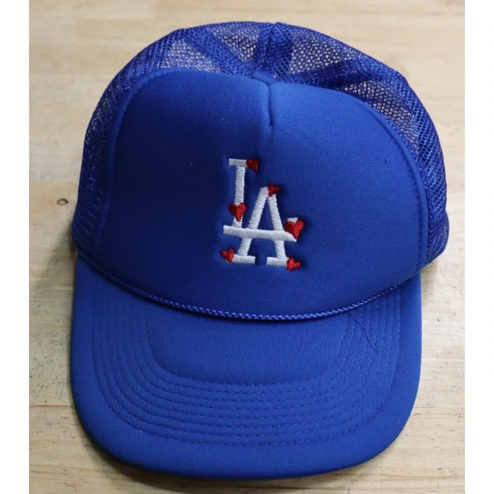 LA Dodgers Hearts Nissun Hat Cap Strap Back Adult‎ Blue MLB Polyester Trucker